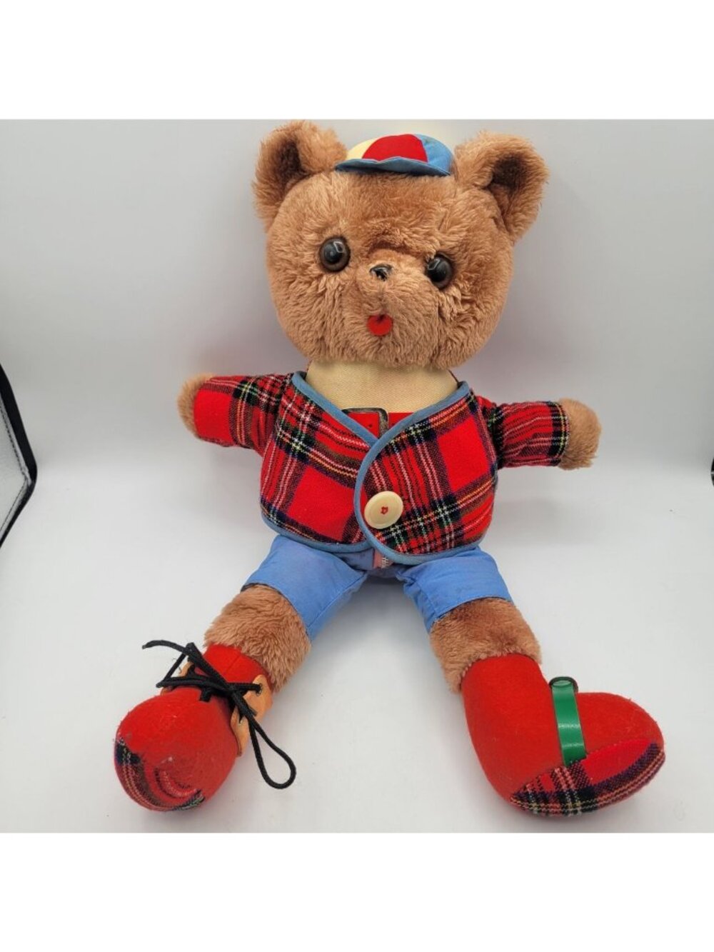 DAKIN Learn To Dress 18" Plush Bear Vintage 1977 Plaid Tartan Coat Pinwheel Hat